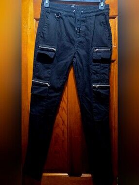 Hot Topic Men's Black Multi Zipper Cargo Jogger Pants Medium Worn Once